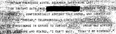 Zodiac birthday call FBI