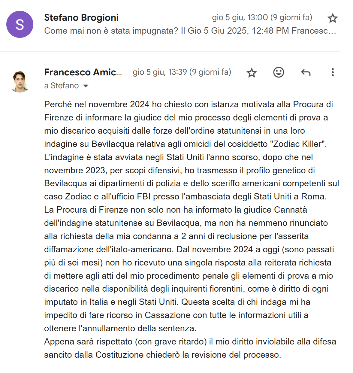 Risposta non pubblicata dalla Nazione sul perché non ho impugnato la sentenza